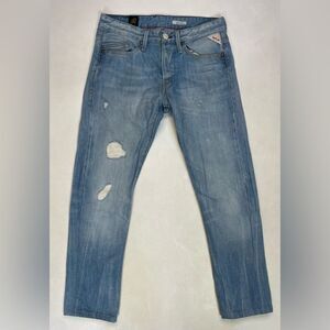 Replay Waiton Denim Jeans Men Size 30 x 26 Blue Distressed Studded Back Pocket